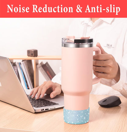 KTKUDY 2 PCS Glitter Silicone Boot Compatible with Stanley Tumbler 20 30 40 oz & Fits Hydro Flask Water Bottle 12-24oz & Fits Yeti, Simple Modern, Owala Cup - Bling Cup Bottom Protector Accessories