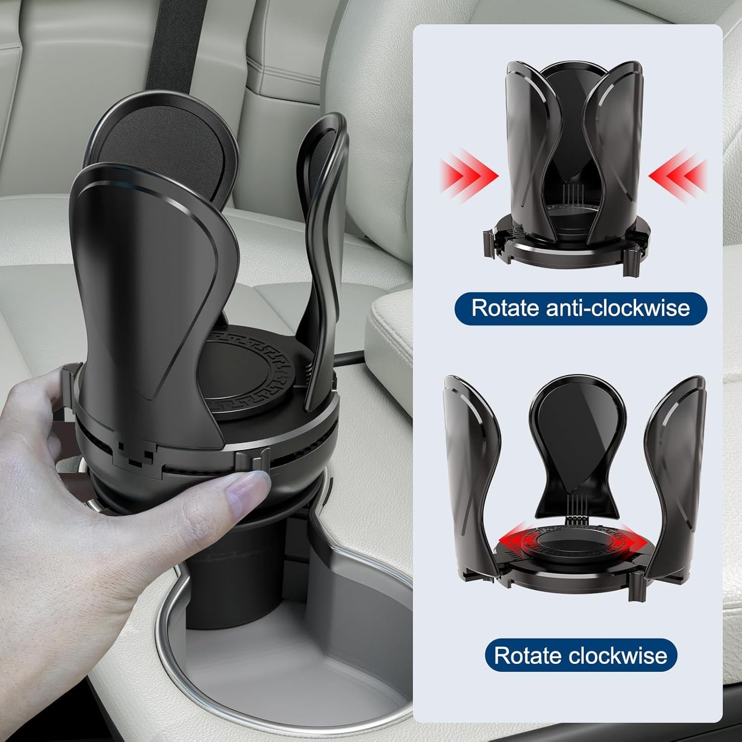 Car Cup Holder Expander, Cup Holder Extender Adapter with Expandable Arm and Adjustable Base, Compatible with Yeti Ramblers 14-64oz, Hydro Flasks 18-64oz Most Coffee Mugs Bottles & Cups