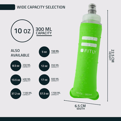 FITLY Soft Flask - Shrink As You Drink Soft Water Bottle for Hydration Pack - Folding Water Bottle Ideal for Running, Hiking, Cycling, Climbing & Rigorous Activity