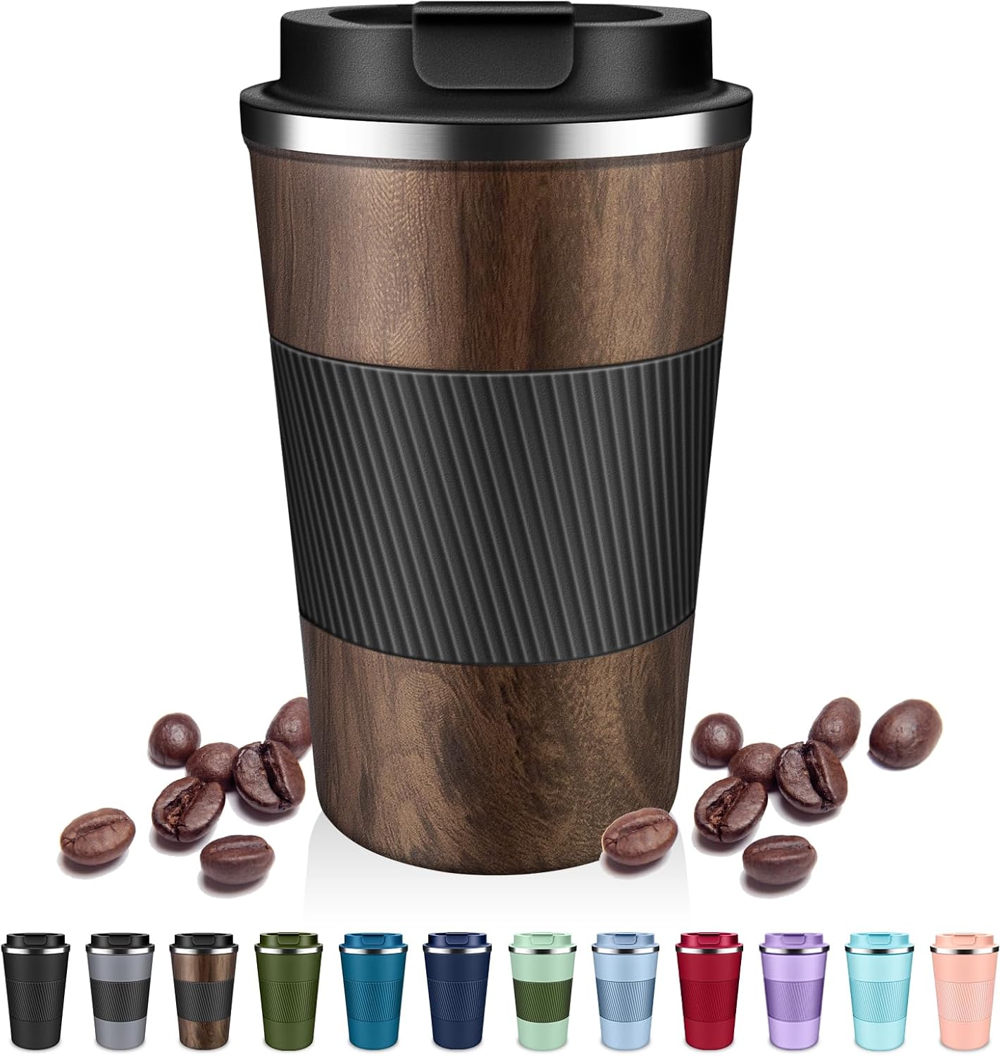 DUBUXW Insulated Coffee Tumblers with Flip Lid 12oz / 17oz, Stainless Steel Travel Coffee Mug Leak Proof, Vacuum Insulated Coffee Mug Reusable Cup, Keeps Cold and Hot for Coffee Tea