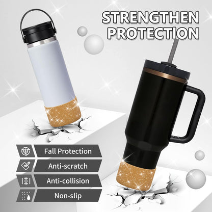 WUQID Protective Bling Silicone Boot Sleeve, Compatible with Stanley Tumbler 20-40oz & Hydro Flask Bottle 12oz-24oz, Glitter Reduces Dents Sleeve Cover for More Bottles/Tumblers Bottom of 2.83-2.95in