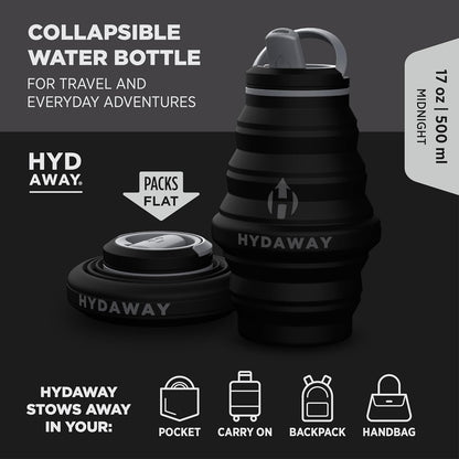 HYDAWAY 17oz Travel Collapsible Water Bottle - BPA-Free, Leakproof, Lightweight, Space-Saving