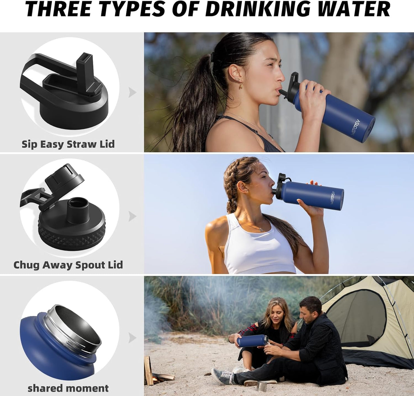 40oz Insulated Water Bottle (Cold for 48 Hrs),BPA Free&Leak Proof,Stainless Steel Water Flask,Water Jug with Straw Spout Lids for Gym,Hiking,Travel,Black Blue