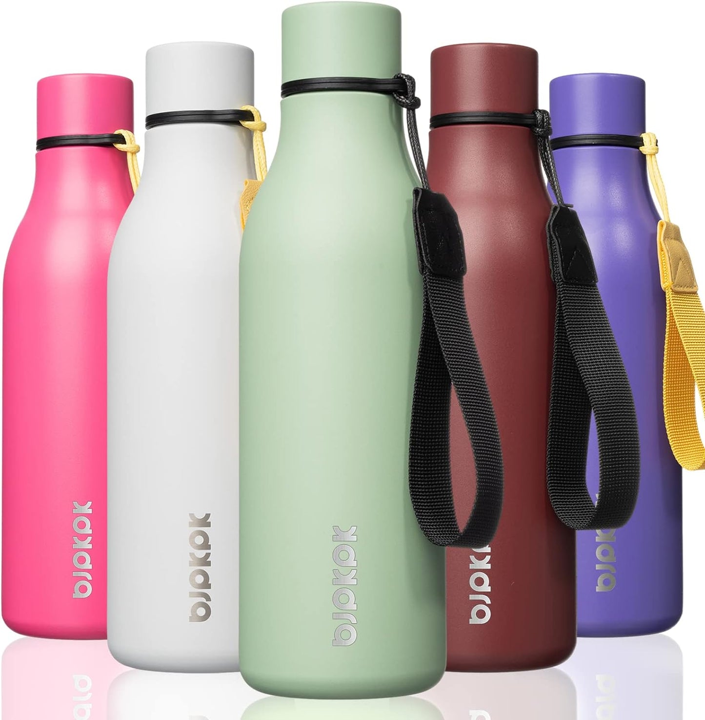 BJPKPK Insulated Water Bottles, 18 oz Stainless Steel Metal Water Bottle with Strap, BPA Free Leak Proof Jugs, Mugs, Flasks, Reusable Thermal Flasks for Sports & Travel, Black - Colors A