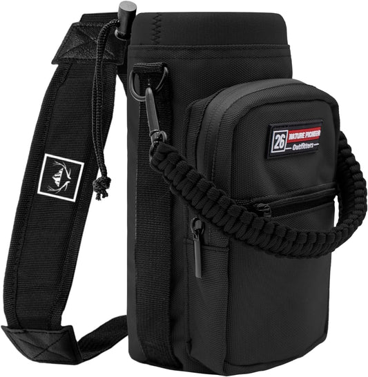 NATURE PIONEOR Water Bottle Holder with Adjustable Strap - 26/32/36/40/46/64oz Insulated Water Bottle Sling Carrier with Paracord Handle & 2 Pockets, Outdoor Sports, Hiking, Camping, Gym