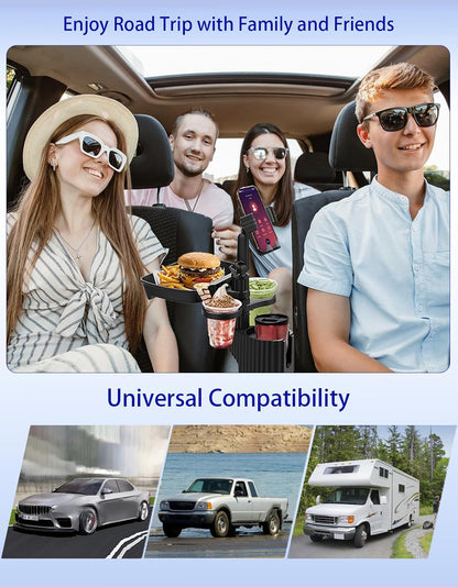 Car Cup Holder Tray - 5 in 1 Adjustable Car Cup Holder Expander with Food Tray Table and Phone Mount for All Purpose, Automotive Essentials for Driver and Front Passenger