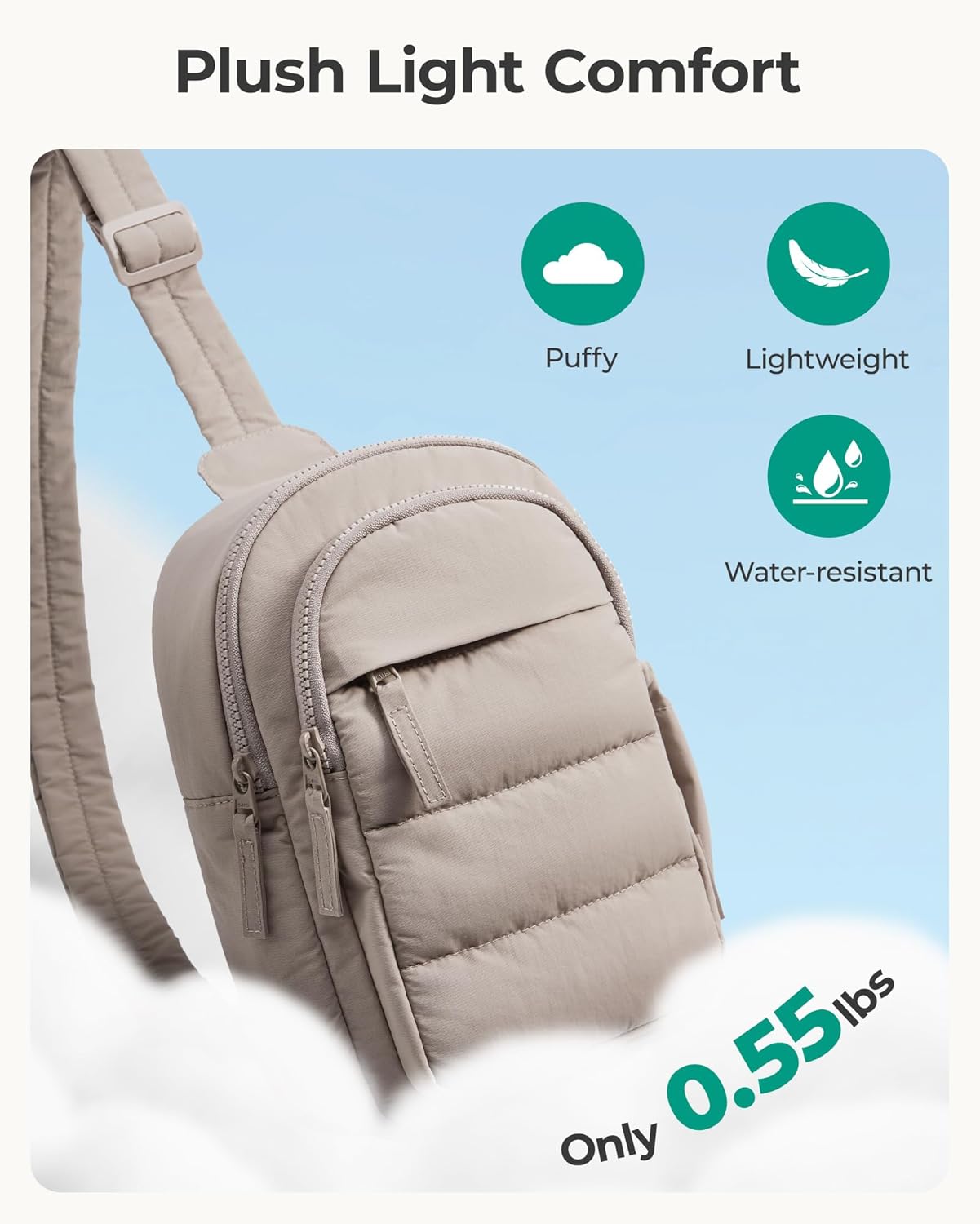 BAGSMART Small Sling Bag for Women, Puffer Crossbody Bag Purses Hobo Handbag Fanny Packs for Travel Hiking