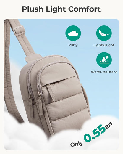 BAGSMART Small Sling Bag for Women, Puffer Crossbody Bag Purses Hobo Handbag Fanny Packs for Travel Hiking