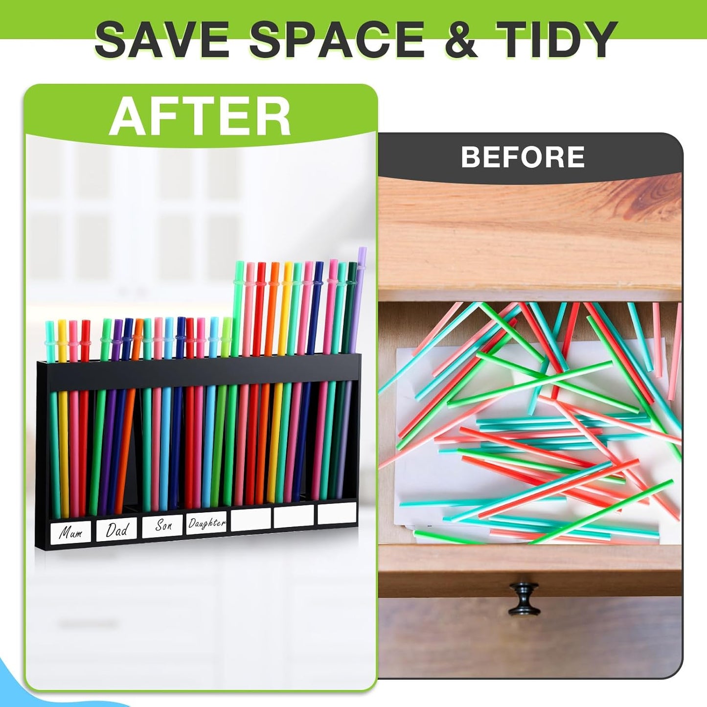 Qinyoung Acrylic Straw Holder for Cabinet Door with Double Sided Adhesive Tape Reusable Straw Organizer Tumbler Storage Kitchen Accessories Container for Counter Cupboard(Classic,Large,Transparent)