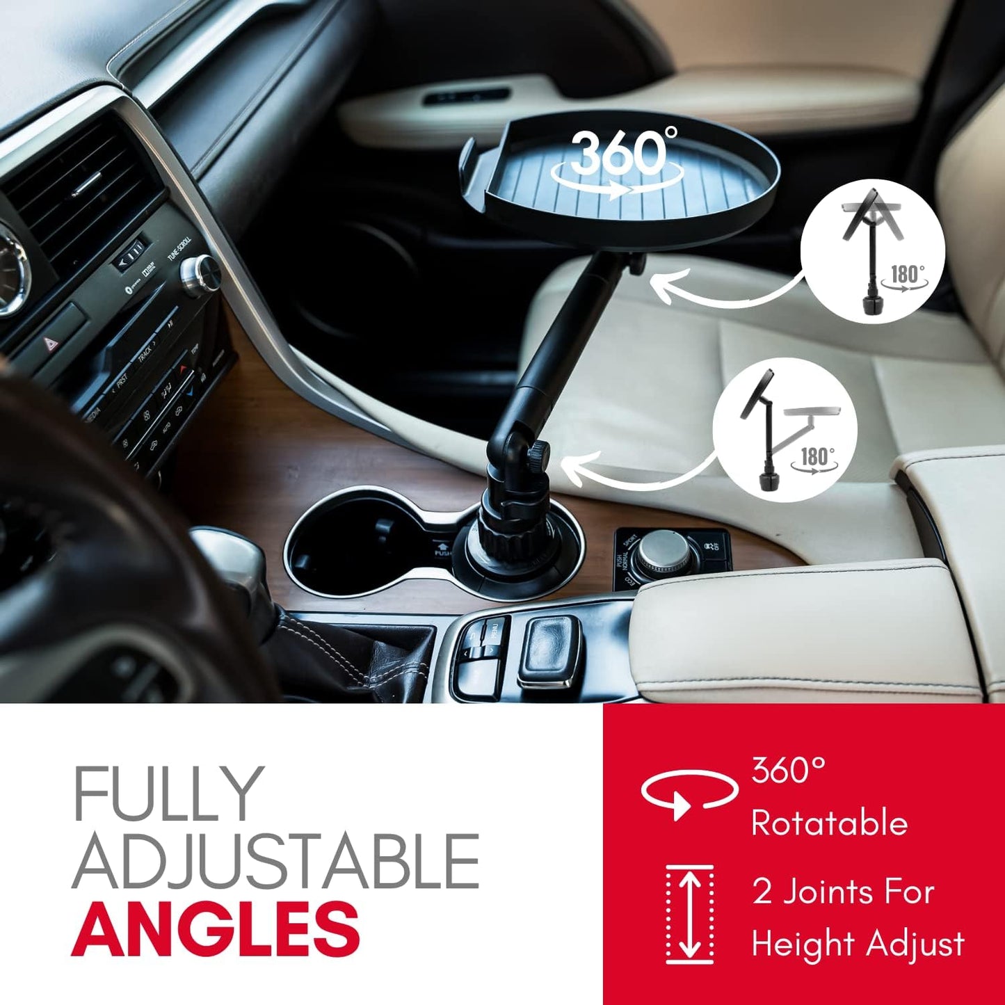 Macally Car Cup Holder Tray and Cup Holder Expander with Phone Slot - Enjoy Your Meal - 9" Car Food Tray Table and Drink Holder for Yeti, Hydroflask, etc.