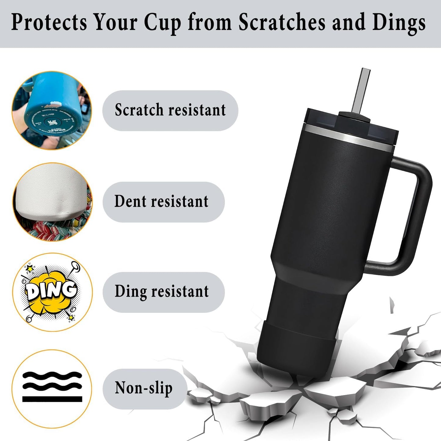 KTKUDY 2-Pack Silicone Boot for Stanley Tumbler 40 30 20 oz & Intended for Hydro Flask 12-24 oz - Cup Boot fit Select Yeti, Simple Modern, Owala Water Bottle - Bottom Cover Accessories Fit Stanley Cup