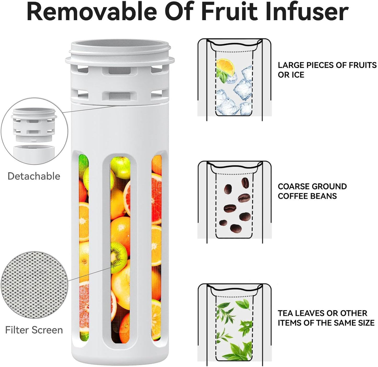 64oz Half Gallon Fruit Infuser Insulated Stainless Steel Water Bottle Jug, 48H Cold & 24H Hot, Large Capacity for Travel Hiking Mountain Climbing Black