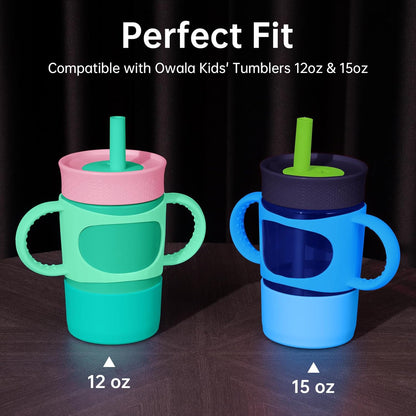 NiHome Silicone Double Handle & Boot Fit for Owala Kids’ Tumbler Zak Kelso Tumbler 12oz 15oz, Easy to Install for Toddlers to Grip & Train, Shock-Absorbing Bottom Sleeve Drop Protection (Blue)