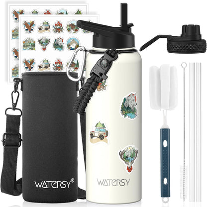 40oz Insulated Water Bottle (Cold for 48 Hrs),BPA Free&Leak Proof,Stainless Steel Water Flask,Water Jug with Straw Spout Lids for Gym,Hiking,Travel,Black Blue