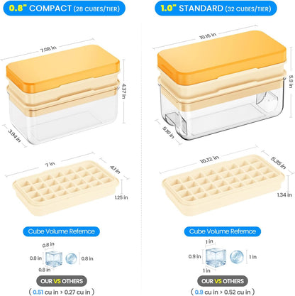 Ice Cube Tray with Lid and Bin, PHINOX 56 pcs Ice Trays for Freezer, Ice Cube Trays for Freezer with 2 trays, Container, Lid & Ice Scoop, BPA Free