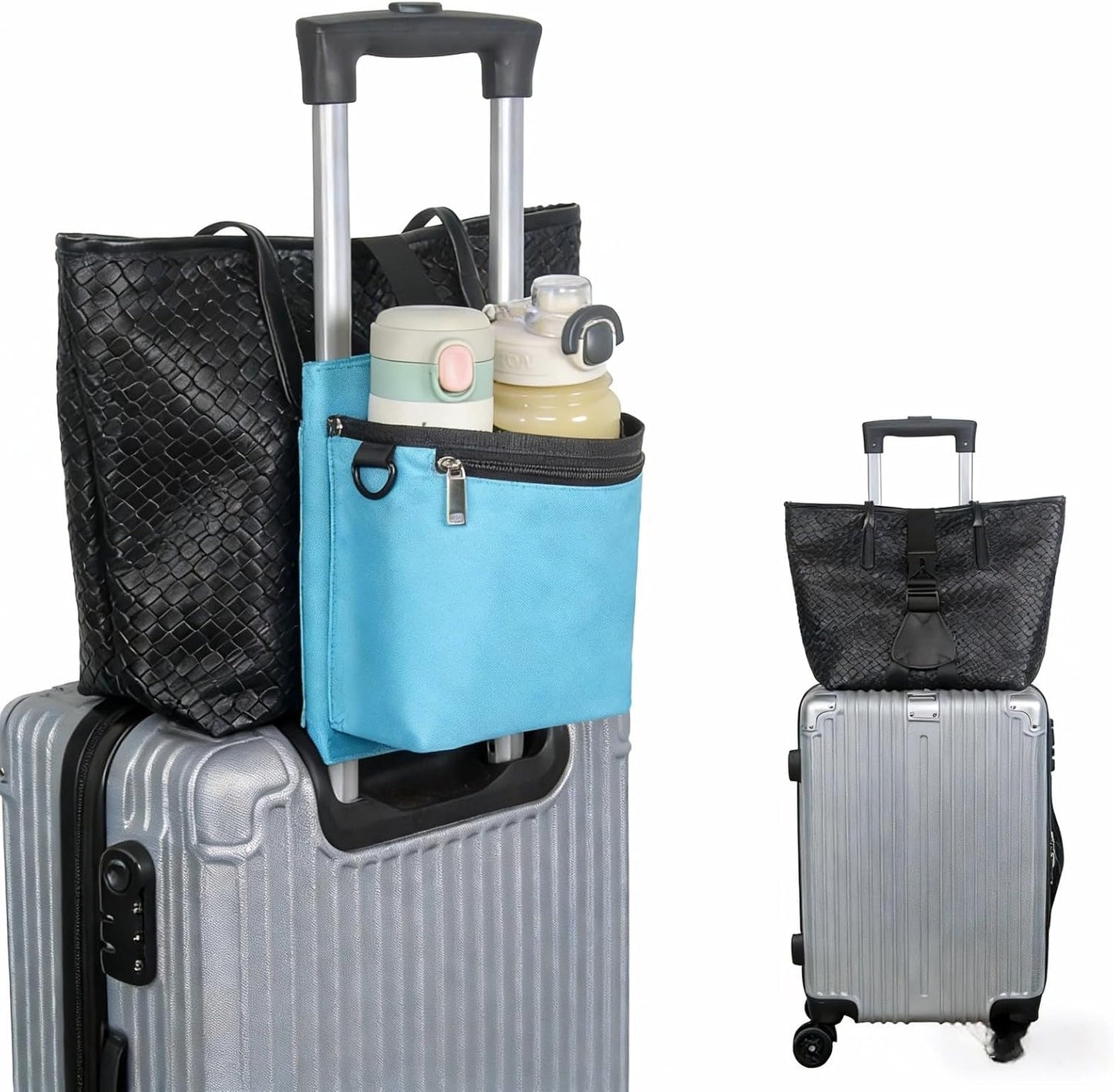 Luggage Travel Cup Holder with Luggage Straps Free Hand Drink Caddy Beverage Holder Travel Accessories Gift for Flight Attendants Businessmen Travelers Fits Roll on Suitcase Handles Black
