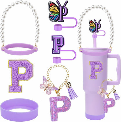 7pcs Cup Accessories for Stanley 30/40oz Tumbler, Handle Strap, Straw Cover, Silicone Boot, Letter Charm Stickers