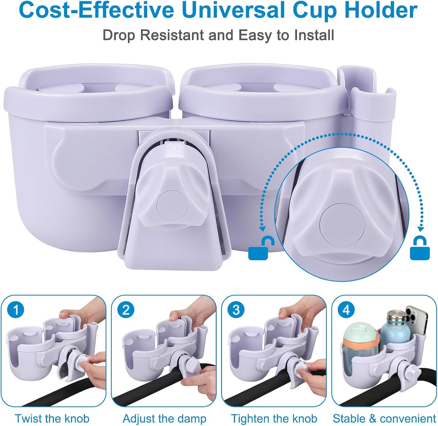 Accmor Stroller Cup Holder with Phone Holder, Bike Cup Holder, Universal Cup Holder for Uppababy Nuna Doona Strollers, 2-in-1 Cup Holder for Walker, Wheelchair, Scooter - Colors A