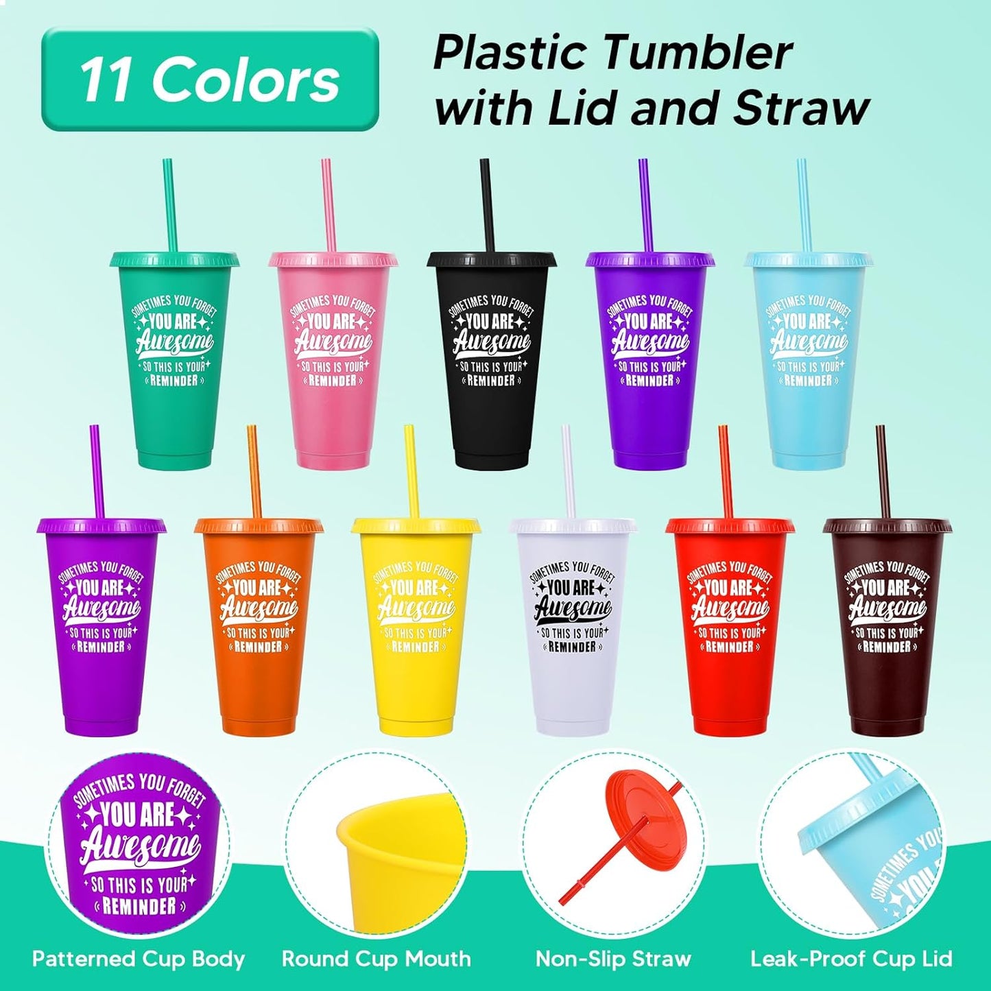 24 Pack Plastic Tumblers with Lids and Straw, Reusable Cups with Lids and Straws Colorful Cups for Cold Drink Iced Coffee, Plastic Tumbler Bulk for Party Birthday Gifts (24 oz, Stylish Colors)