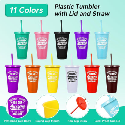 24 Pack Plastic Tumblers with Lids and Straw, Reusable Cups with Lids and Straws Colorful Cups for Cold Drink Iced Coffee, Plastic Tumbler Bulk for Party Birthday Gifts (24 oz, Stylish Colors)