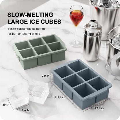 VLM 3 Packs Large Ice Cube Molds with Stackable Lid,Silicone Ice Cube Tray for Freezer,Big Square Ice Tray for Whiskey,Cocktails,Bourbon and Soups (Neutral)