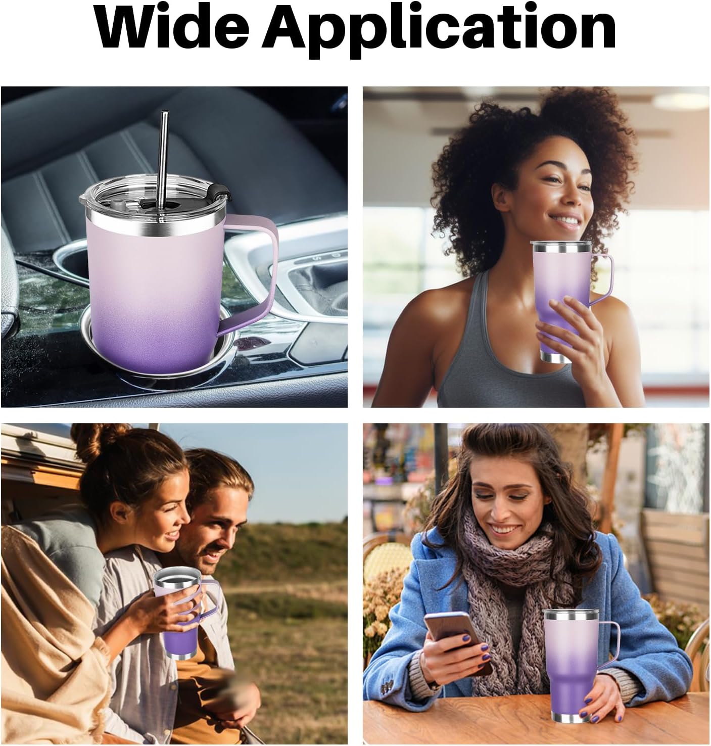 20 oz Tumbler with Handle, Stainless Steel Insulated Tumbler with Lid and Straw, Double Wall Vacuum Coffee Mug Tumbler, Insulated Coffee Thermal Cup for Cold and Hot (Light Purple)