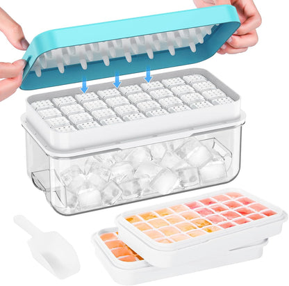 Ice Cube Tray with Lid and Bin, PHINOX 56 pcs Ice Trays for Freezer, Ice Cube Trays for Freezer with 2 trays, Container, Lid & Ice Scoop, BPA Free