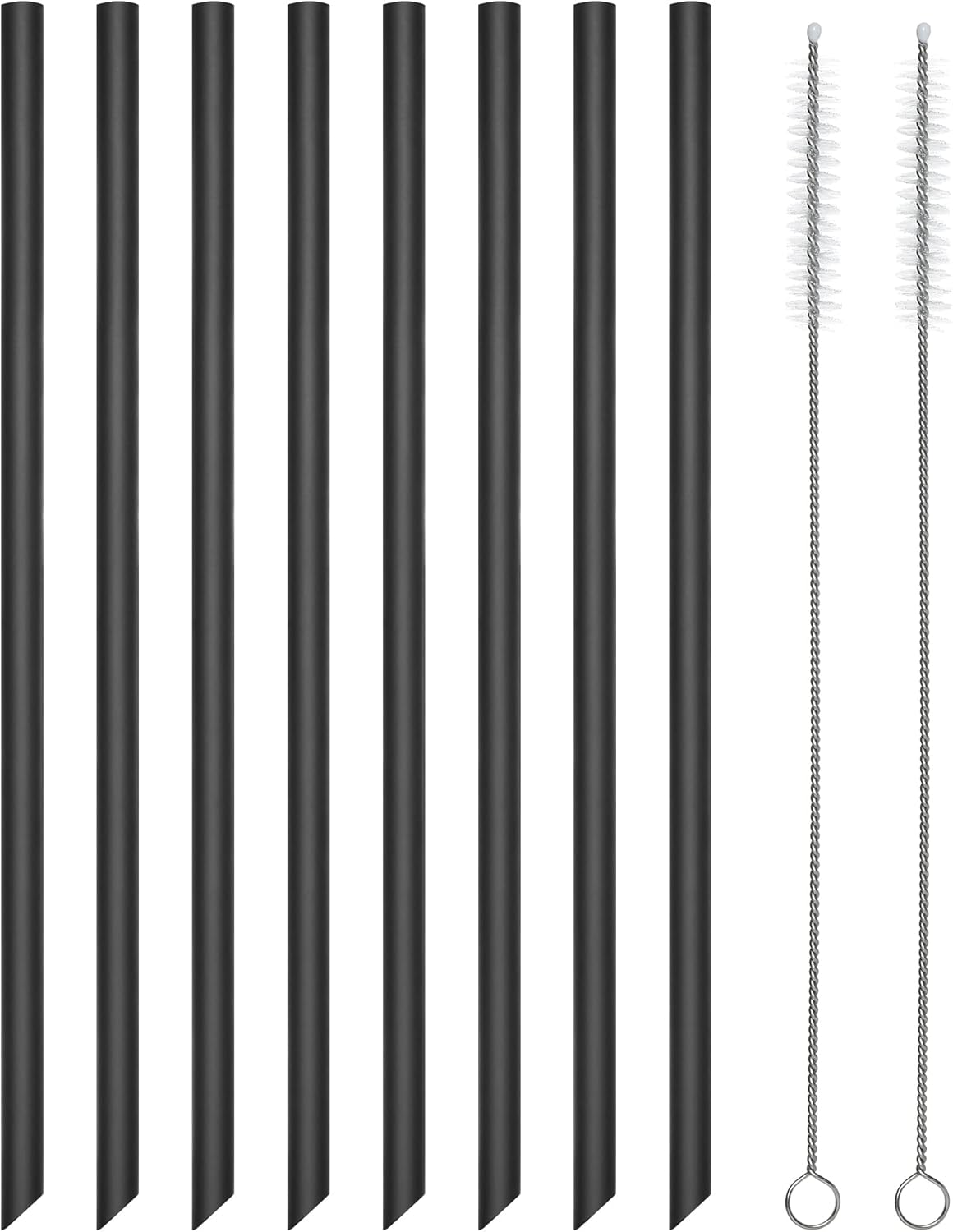 Reusable Silicone Drinking Straws, 8 Pcs Long Straight Flexible Clear Straws with 2 Cleaning Brushes for 20 oz Rtic/Ozark/Stanley Tumblers, BPA free, no Rubber Taste