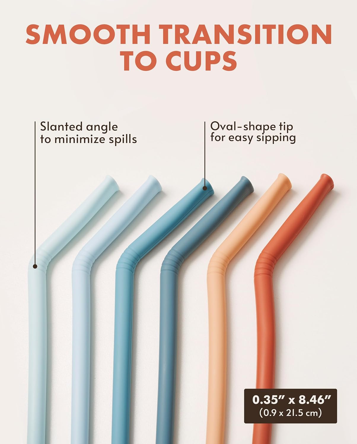 Nightingale 14” Silicone Tumbler Straws - Compatible with Stanley 40 oz cup - Reusable Flexible Long Bendy Drinking Straw with Cleaning Brush for Tall Tumblers - Food-Safe - Set of 6 Oak