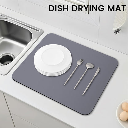 WISELIFE Dish Drying Mat Super Absorbent Drying Mat Large Dish Drying Mats for Kitchen Counter Easy Clean Dish Mat Kitchen Drying Mat15"x 18" Stylish Grey