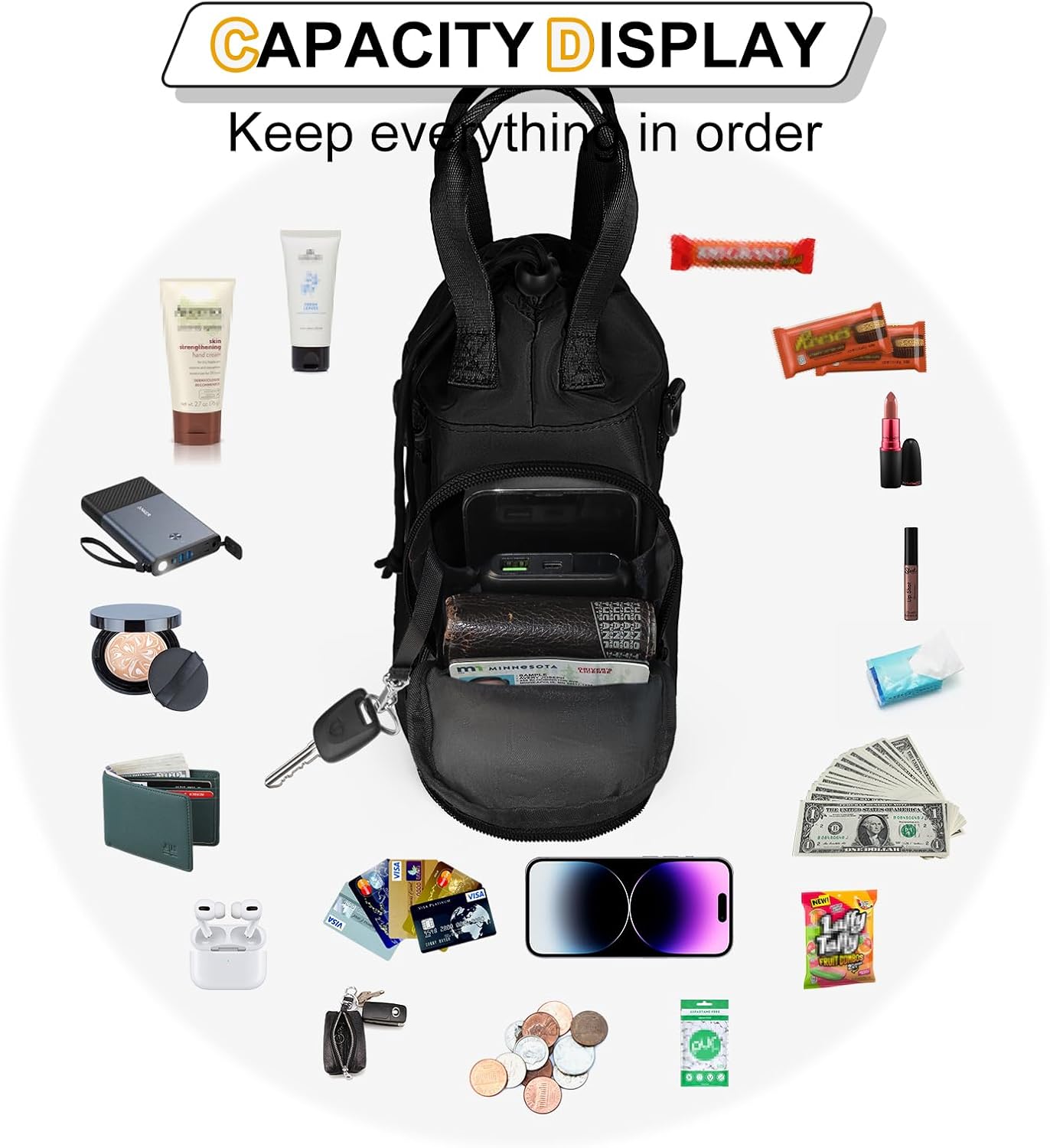 Water Bottle Holder with Strap, 4 Big Pockets with Compartment, 24oz/32oz/40oz Crossbody Water Bottle Carrier Bag