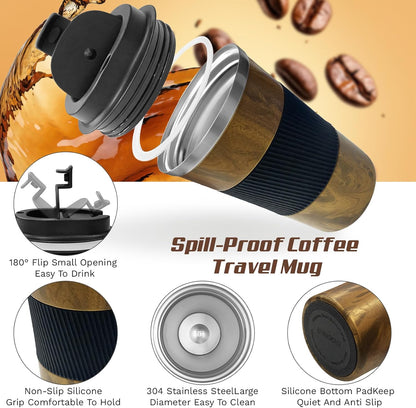 SPLMIFA Vacuum-Insulated Stainless Steel Travel Coffee Mug, Leak-Proof Reusable Coffee Cup with Lid - Keep Hot & Cold Drinks for Hours, Durable Insulated Tumbler for Men & Women(3rd-Black, 12OZ)