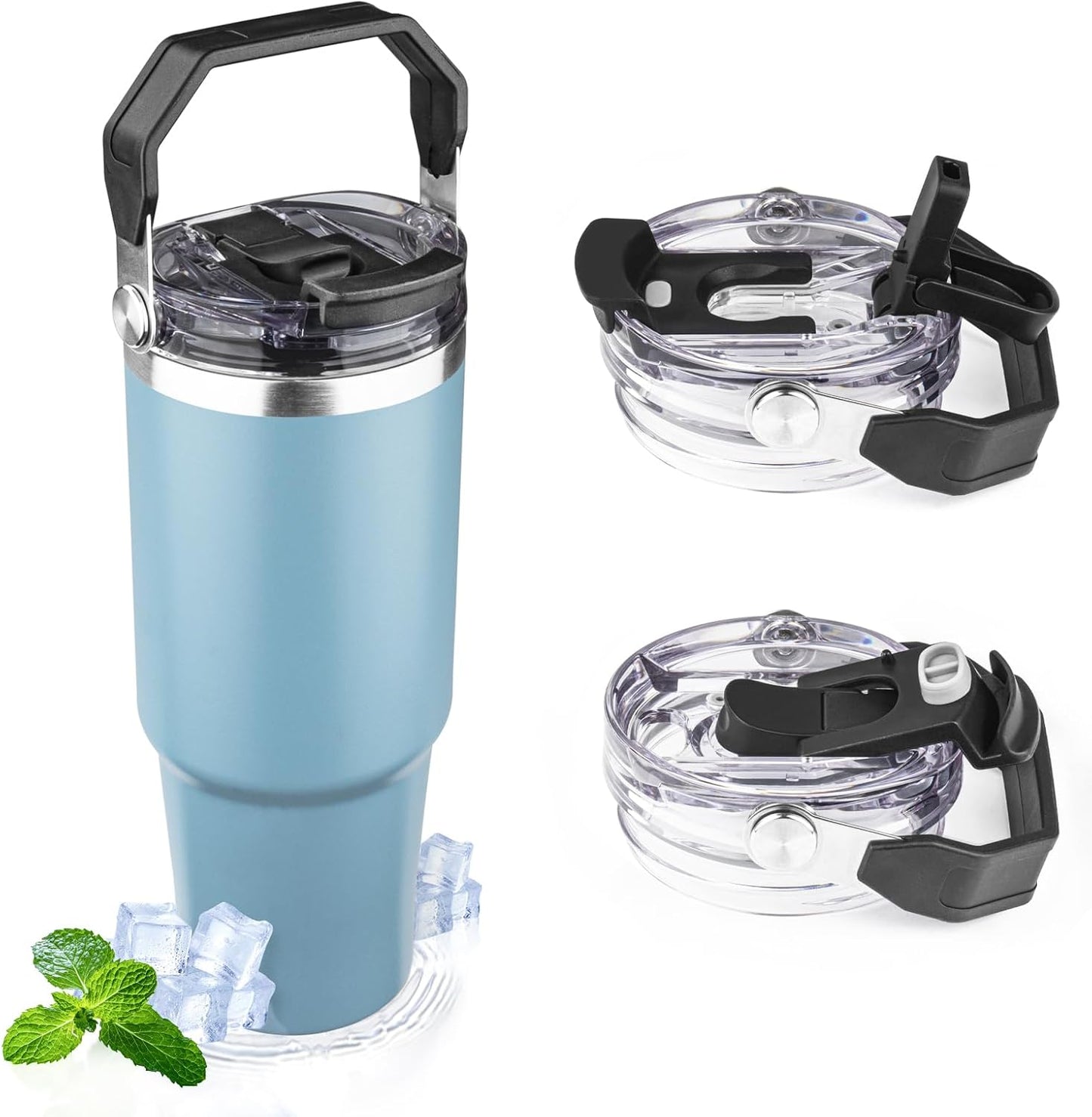 30oz Tumbler with Handle and Flip Straw Lid Double Wall Insulated Travel Coffee Mug Stainless Steel Vacuum Insulated Coffee Tumbler Cup for Hot and Cold Beverages,Leak-proof&BPA-free (30oz,Black)
