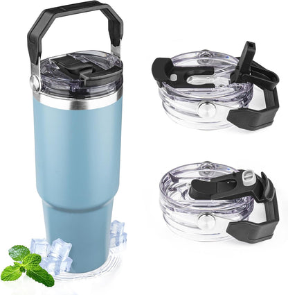 30oz Tumbler with Handle and Flip Straw Lid Double Wall Insulated Travel Coffee Mug Stainless Steel Vacuum Insulated Coffee Tumbler Cup for Hot and Cold Beverages,Leak-proof&BPA-free (30oz,Black)