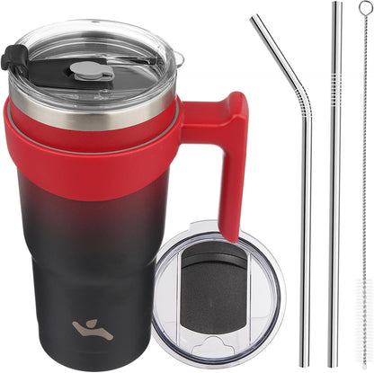 Konokyo 20 oz Tumbler with Handle and 2 Straw 2 Lid, Insulated Water Bottle Stainless Steel Vacuum Cup Reusable Travel Mug,Black