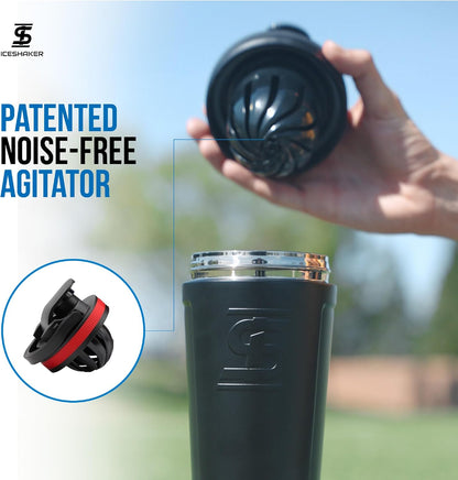 Ice Shaker Insulated Stainless Steel Shaker Bottle | 26oz, Bomber | Cold for 30+ Hours | Insulated Cup with Twist-on Agitator | Odor-Free Bottle for Protein Shakes, Water, Smoothies, Cocktails