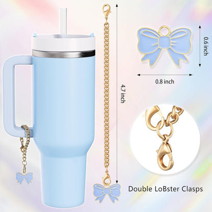 Compatible with Stanley Cup Accessories - 3Pcs 10mm Bow Straw Topper Compatible with Stanley Cup Straw Cover Cap, 2pcs Pink Bow Charms for Stanley 30&40 Oz Tumbler with Handle