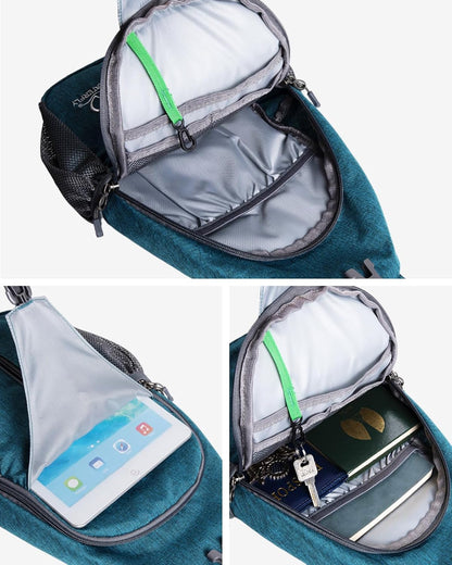 WATERFLY Crossbody Sling Backpack Sling Bag Travel Hiking Chest Bag Daypack (Black)