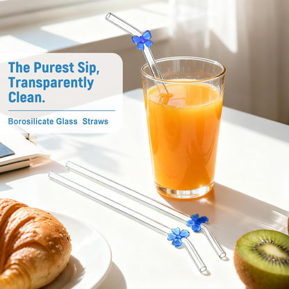 Borosilicate Glass Straws for 16 oz Tumbler, 9 inch 8mm BPA Free, Reusable Drinking Straws Clear Bent Skinny for Iced Coffee and Hot Drinks