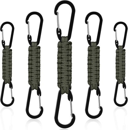 Ferraycle 5 Pcs Paracord Keychain Carabiner Clip Braided Lanyard Water Bottle Clips Tactical Keychain Backpack Accessories