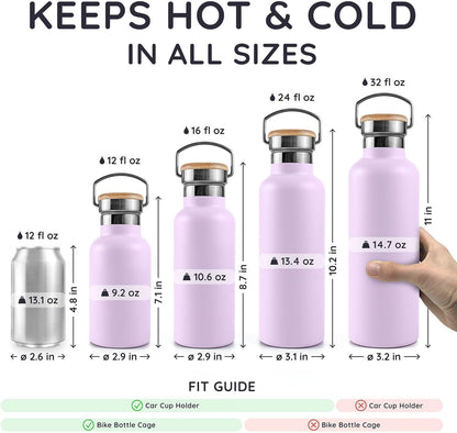 Bambaw 24 oz Stainless Steel Water Bottle, Insulated Metal Water Bottle Wide Mouth, Great for Hiking & Travel, With Handle Easy to Carry, Rust-Resistant & Durable (Aegean Blue)