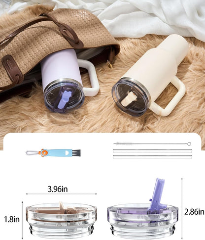 2 Pack Tumbler Flip Straw Lid Replacement Fit for Stanley 40 OZ Quencher, Leak Proof Lid with Straw for Stanley, No Spill Reusable Tumbler Lid Compatible with Stanley Cup Accessories