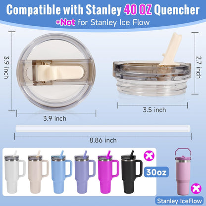 30oz Flip Straw Lid for Stanley Quencher H2.0 Tumbler, 2 Pack Leak Proof Lid Replacement No Spill Cover for Stanley Cup Accessories ProTour (Rose Quartz,Rose Quartz) - Colors A