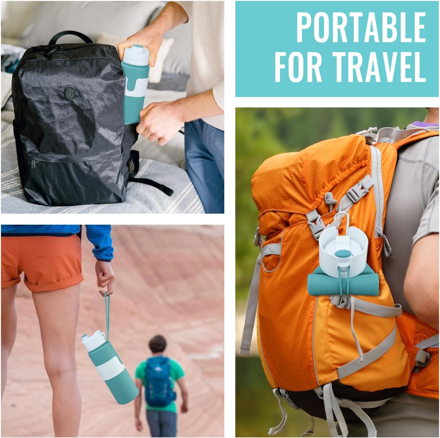 Nefeeko Collapsible Water Bottle, BPA Free 26oz Foldable Water Bottle for Travel Sports, Leak-Proof Spill-Proof Portable Water Bottles with Carabiner, Lightweight