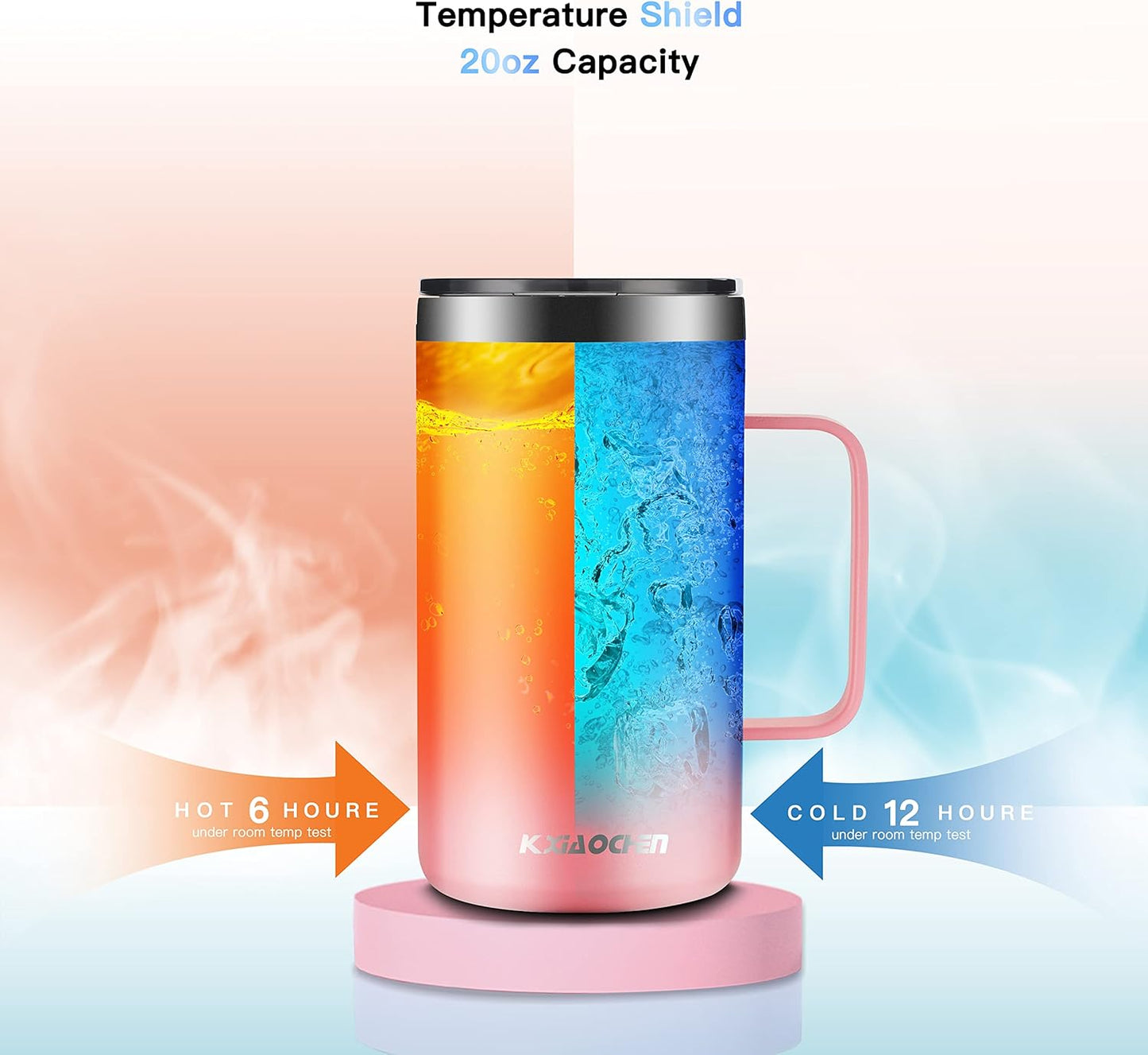 KXIAOCHEN 20oz Insulated Coffee Mug with Lid, Stainless Steel Coffee Cup, Double Wall Vacuum Coffee Tumbler with Handle, Premium Thermal Travel Coffee Mug (Navy Blue)