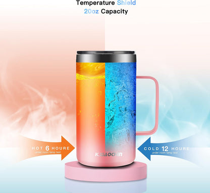 KXIAOCHEN 20oz Insulated Coffee Mug with Lid, Stainless Steel Coffee Cup, Double Wall Vacuum Coffee Tumbler with Handle, Premium Thermal Travel Coffee Mug (Navy Blue)