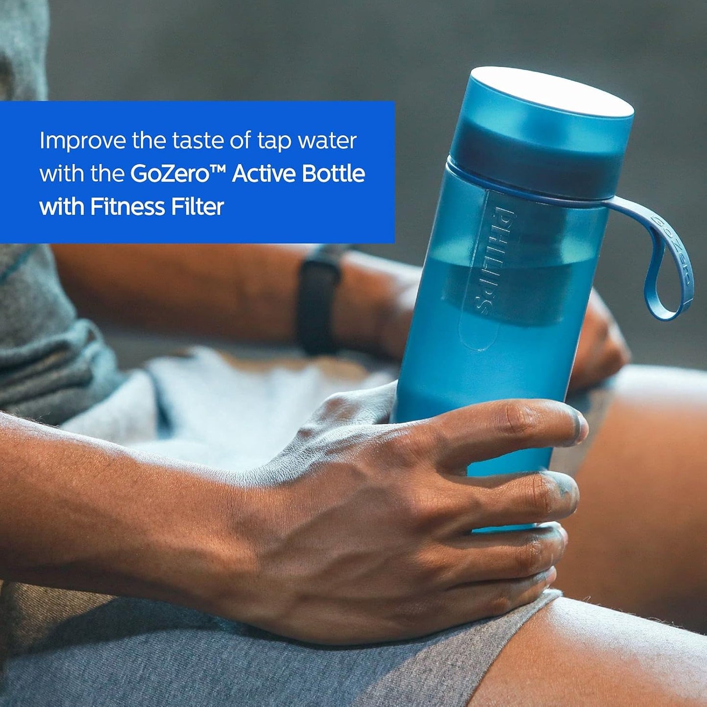 Philips Water GoZero Active BPA-Free Water Bottle with Fitness Tap Water Filter, Sport Squeeze Water Bottle, Lightweight, 24 oz with Fitness Filter, Plum