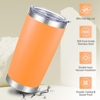 20 oz Tumblers Bulk Stainless Steel Tumbler with Lid Double Wall Vacuum Insulated Coffee Mug 20oz Powder Coated Cup for Hot and Cold Drinks, Stainless, 6 pack