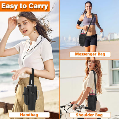 LEFOR·Z Water Bottle Carrier Bag with Phone Pocket Compatible with Stanley/Meoky 40 oz Tumbler with Handle,Water Bottle Holder Pouch with Adjustable Strap Compatible with Stanley Cup Accessories