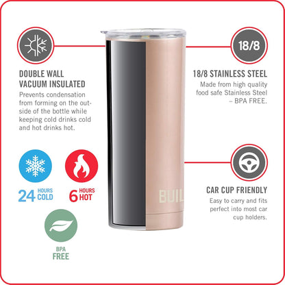 BUILT 20 Ounce Double Wall Vacuum Sealed Stainless Steel Coffee and Water Tumbler Easy to Clean Tritan Lid with Rotating Splash Guard, Pink (5286294)